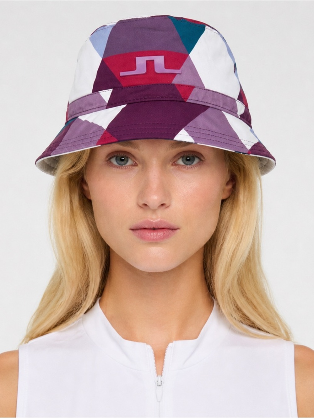 J.Lindegerg Rosa Golf Bucket Hat Golf Cap in White Argyle Unisex NEW WITH TAGS!